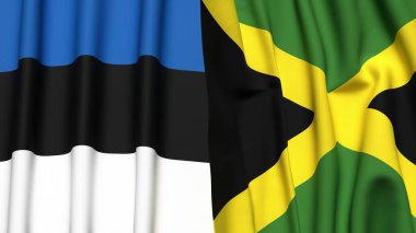 Gerçekçi kumaş dokusuna sahip Estonya ve JAMAICA bayrakları