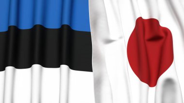 Estonya ve Japonya bayrakları gerçekçi kumaş dokusuna sahip