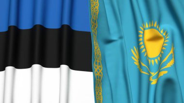 Estonya ve KAZAKHSTAN bayrakları gerçekçi kumaş dokusuna sahip