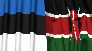 Gerçekçi kumaş dokusuna sahip Estonya ve KENYA bayrakları