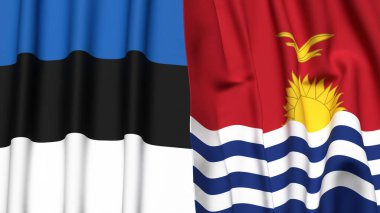 Gerçekçi kumaş dokusuna sahip Estonya ve KIRIBATI bayrakları