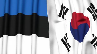 Estonya ve Kore 'nin bayrakları gerçekçi kumaş dokusuna sahip.