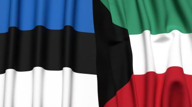 Estonya ve KUWAIT bayrakları gerçekçi kumaş dokusuyla