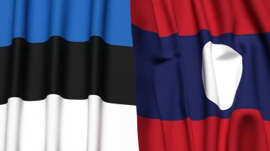 Gerçekçi kumaş dokusuna sahip Estonya ve LAOS bayrakları
