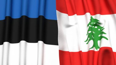 Gerçekçi kumaşlı Estonya ve LEBANON bayrakları
