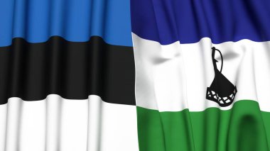 Estonya bayrakları ve gerçekçi kumaş dokusuna sahip LESOTHO