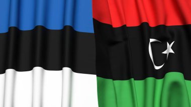 Gerçekçi kumaş dokusuna sahip Estonya ve LIBYA bayrakları