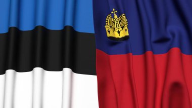 Gerçekçi kumaş dokusuna sahip Estonya ve LEECHTENSTEIN bayrakları