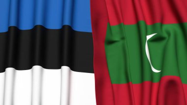 Gerçekçi kumaş dokusuna sahip Estonya ve Maldivler bayrakları