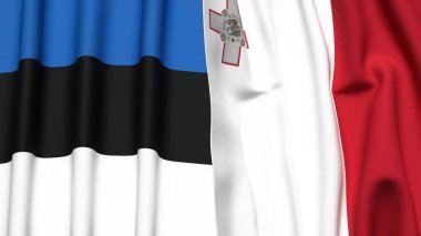 Estonya ve MALTA bayrakları gerçekçi kumaş dokusuyla