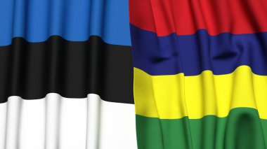 Gerçekçi kumaş dokusuna sahip Estonya ve Belediye Başkanı bayrakları