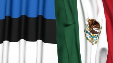 Gerçekçi kumaş dokusuna sahip Estonya ve MEXICO bayrakları