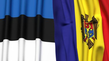 Gerçekçi kumaş dokusuna sahip Estonya ve MOLDOVA bayrakları