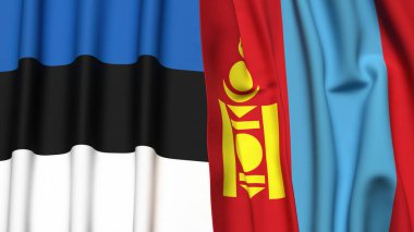 Estonya ve Mongolya bayrakları gerçekçi kumaş dokusuna sahip