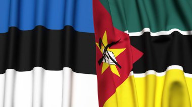 Estonya ve MOZAMBIQUE bayrakları gerçekçi kumaş dokusuyla