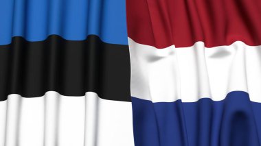 Gerçekçi kumaş dokusuna sahip Estonya ve NETHERLANDS bayrakları