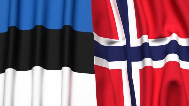 Gerçekçi kumaş dokusuna sahip Estonya ve NORway bayrakları