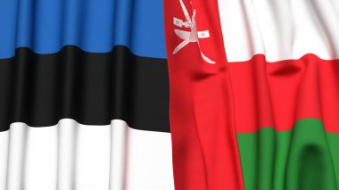 Estonya bayrakları ve gerçekçi kumaş dokusuna sahip OMAN