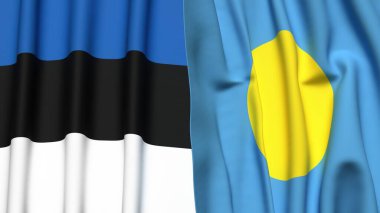 Estonya ve PALAU bayrakları gerçekçi kumaş dokusuna sahip