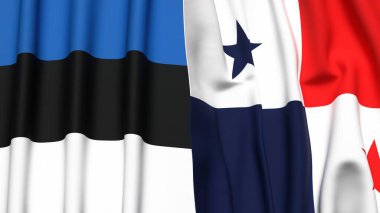 Gerçekçi kumaş dokusuna sahip Estonya ve Panama bayrakları