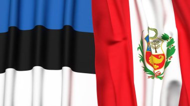 Gerçekçi kumaşlı Estonya ve Peru bayrakları