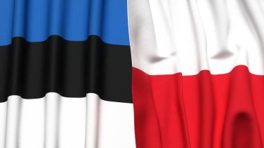 Gerçekçi kumaş dokusuna sahip Estonya ve POLAND bayrakları