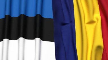 Gerçekçi kumaş dokusuna sahip Estonya ve Roma bayrakları