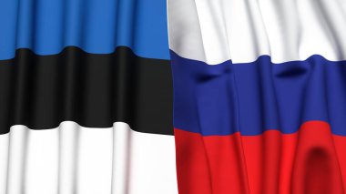 Gerçekçi kumaş dokusuna sahip Estonya ve Rusya bayrakları