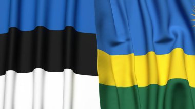Estonya ve Rwanda bayrakları gerçekçi kumaş dokusuyla