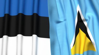 Estonya bayrakları ve gerçekçi kumaşlı Aziz LUCIA.