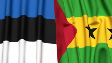 Estonya bayrakları ve gerçekçi kumaş dokusuna sahip SAO TOME