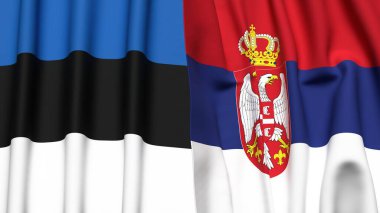 Estonya bayrakları ve gerçekçi kumaş dokusuna sahip SERBIA