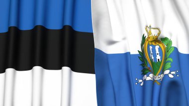 Estonya ve SAN MARINO bayrakları gerçekçi kumaş dokusuna sahip