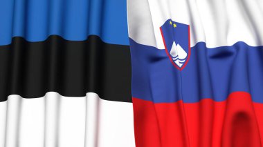 Gerçekçi kumaş dokusuna sahip Estonya ve SLOVENIA bayrakları