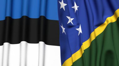 Gerçekçi kumaş dokusuna sahip Estonya ve SOLOMON Adaları bayrakları