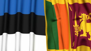 Gerçekçi kumaş dokusuna sahip Estonya ve SRI LANKA bayrakları