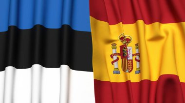 Gerçekçi kumaş dokusuna sahip Estonya ve İspanya bayrakları
