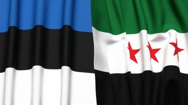 Gerçekçi kumaş dokusuna sahip Estonya ve SYRIA bayrakları