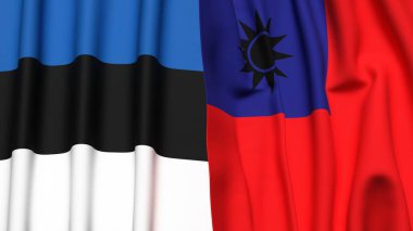 Gerçekçi kumaş dokusuna sahip Estonya ve Tayvan bayrakları