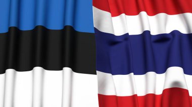 Estonya ve THAILAND bayrakları gerçekçi kumaş dokusuyla