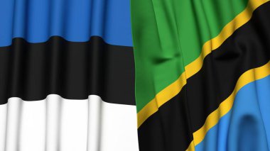 Gerçekçi kumaş dokusuna sahip Estonya ve TANZANIA bayrakları