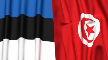 Gerçekçi kumaş dokusuna sahip Estonya ve TUNISIA bayrakları
