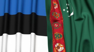 Gerçekçi kumaşlı Estonya ve Türkmenistan bayrakları