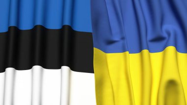 Estonya ve UKRAINE bayrakları gerçekçi kumaş dokusuyla