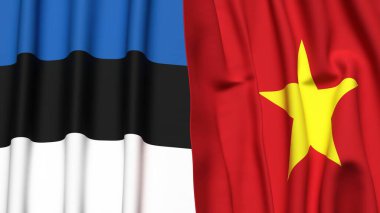 Estonya bayrakları ve gerçekçi kumaş dokusuna sahip VIETNAM
