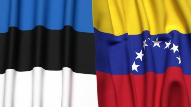 Estonya ve Venezuela bayrakları gerçekçi kumaş dokusuyla
