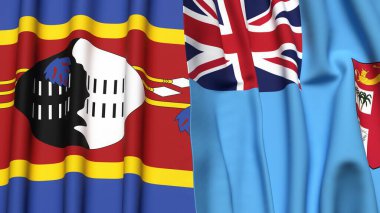 Eswatini ve FIJI bayrakları gerçekçi kumaş desenli.