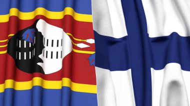 Eswatini ve FINLAND bayrakları gerçekçi kumaş dokusuyla