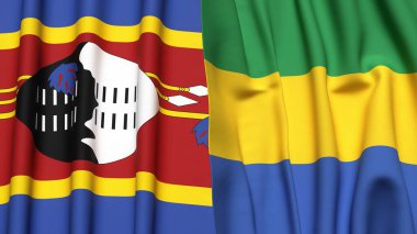 Eswatini ve GABON bayrakları gerçekçi kumaş desenli