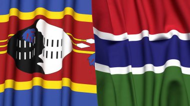 Eswatini ve GAMBIA bayrakları gerçekçi kumaş dokusuyla